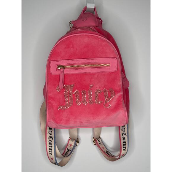 Juicy Couture Pink Velour Rhinestone Logo Backpack with Juicy heart lego charm - Picture 15 of 16